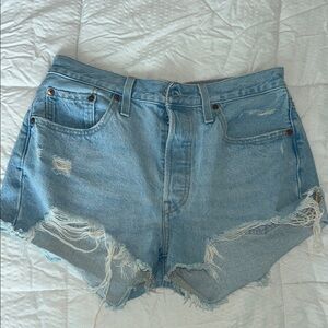 Levi's Light Blue Frayed Jean Shorts